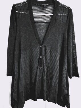 Cable & Gauge Black Sheer Knit Cardigan S Small